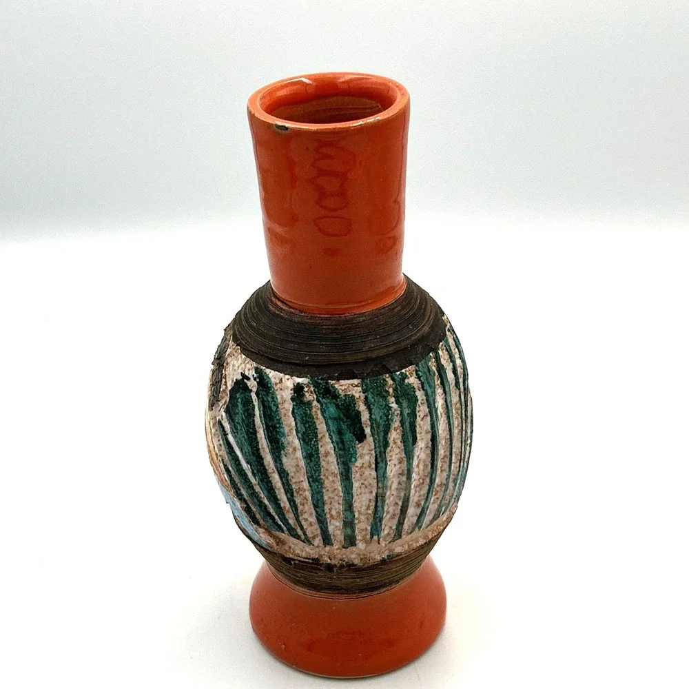 Vtg Fratelli Fanciullacci  Italian Pottery Vase Sgraffito Textured Stylized MCM